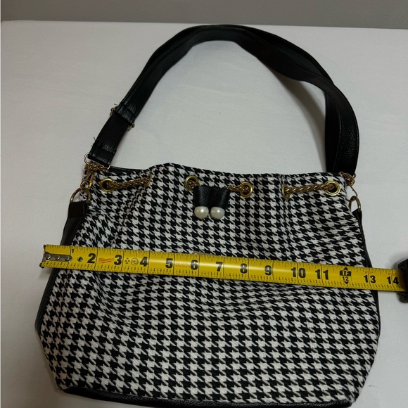 Wanyupj Houndstooth Tote Purse Whit Pearl Details Print Drawstring Tassel Bucket - Picture 2 of 9